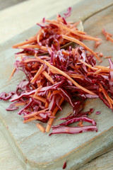 preparing vegetable coleslaw