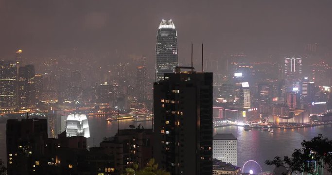 Skyscrapers at Night in Hong Kong From Victoria Peak