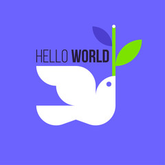 Peace dove. Flat style vector illustration of white pigeon with olive branch