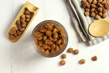 Soaking tigernuts before preparing horchata, non dairy milk typical for Valencia, top view