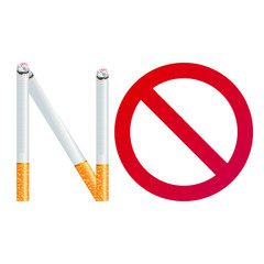 No smoking sign with realistic burning cigarettes and forbidden circle. Forbidden sign icon isolated on white background gradient version vector illustration.