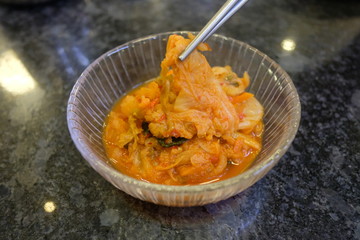 Kimchi salad with rice ,korean food traditional