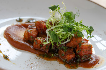 plated belly pork appetizer