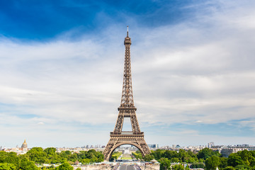 PARIS, France - JUNE 23, 2018 : the Eiffel Tower on Summer, 2018 in Paris. Illuminated Eiffel tower is the most popular travel place and global cultural icon of the France and the world.