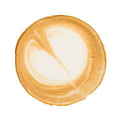 Top view. Hot coffee latte art isolated white background.