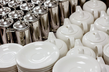 tea and coffee pots in kitchen