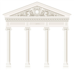 Antique white colonnade with old Ionic columns