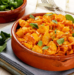 plated spanish patatas bravas