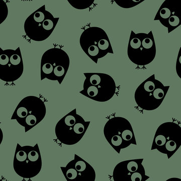Vector illustration. Seamless cute pattern. Owls on the khaki background.