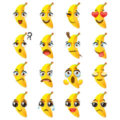Banana Emoji Emoticon Expression. Funny cute food