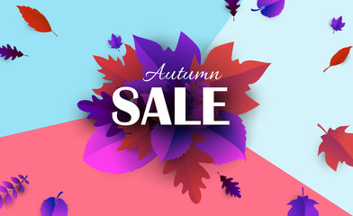 Autumn sale promo poster with beautiful leaves.