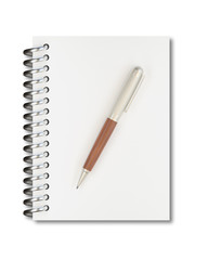 Empty notepad (sketch book) with pen isolated on white background