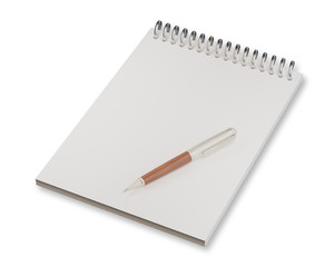 Empty notepad (sketch book) with pen isolated on white background