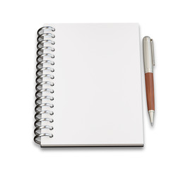 Empty notepad (sketch book) with pen isolated on white background