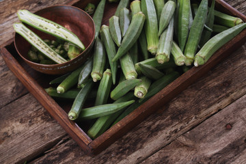 preparing fresh okra vegetables