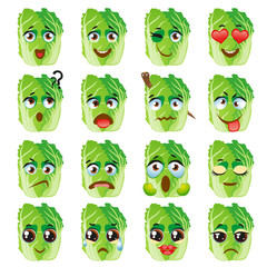 Chinese cabbage Emoji Emoticon Expression. Funny cute food