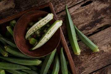 preparing fresh okra vegetables