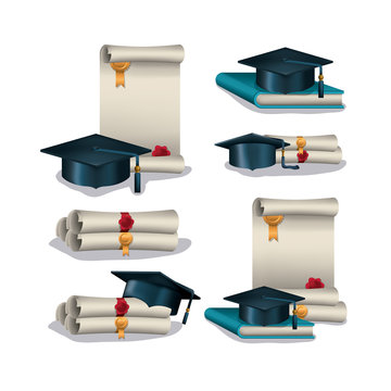 graduation card with set icons vector illustration design