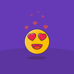 Happy emoji with hearts as eyes, vector