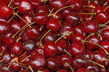 close up of cherries on market