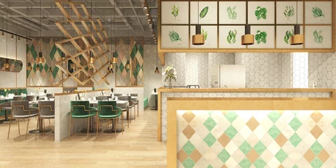Deurstickers Restaurant 3d render of tea house and cafe