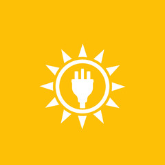 Solar energy, sun and electric plug, vector logo mark