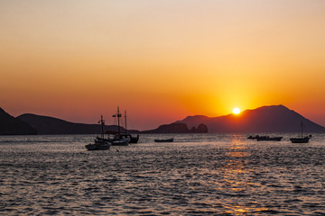 Amazing sunset  on a greek island. Beautiful dusk.