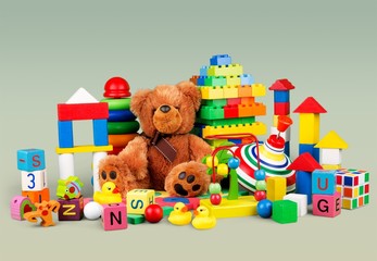 Toys collection isolated on white background