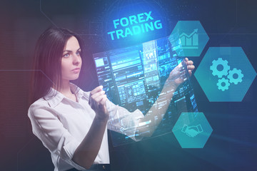The concept of business, technology, the Internet and the network. A young entrepreneur working on a virtual screen of the future and sees the inscription: Forex trading