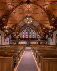 Interior of the historic Central United Church of Lunenburg, Nova Scotia