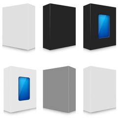blank product boxes collection, packaging mockups  on white background 3d illustration
