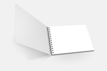 Spiral binder, open blank notebook mock up on white background 3d illustration