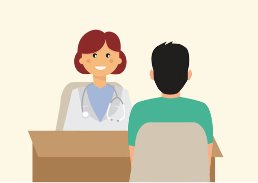 Doctor and patient dialog, patient consultation, vector illustration