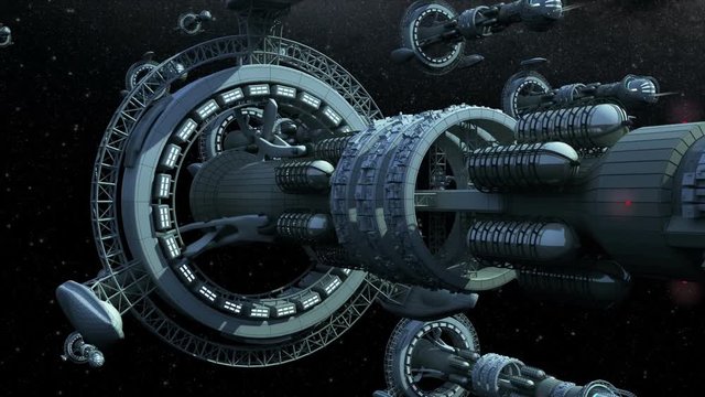 Alien spaceship armada nearing Earth, for futuristic, fantasy or interstellar deep space travel backgrounds.