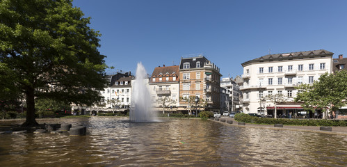 Augustaplatz and fountain in Baden Baden. Baden Wuerttemberg, Germany, Europe