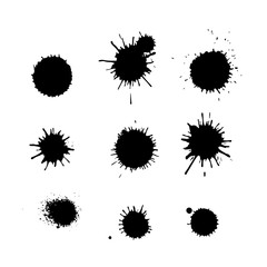 Black ink blots isolated on white background. Splashes texture.