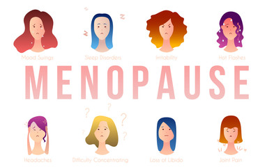 Set of common woman menopause symptoms