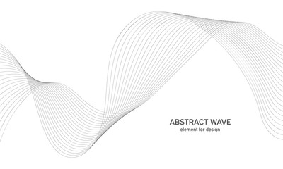 Fototapeta premium Abstract wave element for design. Digital frequency track equalizer. Stylized line art background. Vector illustration. Wave with lines created using blend tool. Curved wavy line, smooth stripe.