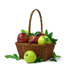 Autumn. Summer. organic apples in a basket. Vitamins. The concept of a healthy diet and lifestyle. Isolated.