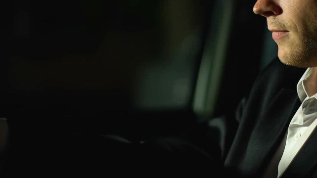 Young businessman picking up seductive girl at night, prostitution, escort
