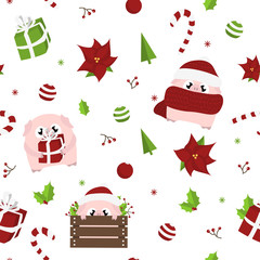 New Year 2019 seamless pattern with christmas decorations and pigs