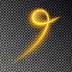 Light line effect, gold vector. Glowing light fire trace. Glitter magic swirl trail effect isolated 