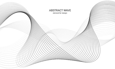 Abstract wave element for design. Digital frequency track equalizer. Stylized line art background. Vector illustration. Wave with lines created using blend tool. Curved wavy line, smooth stripe.