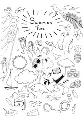 Summer Time Doodle Vector Hand Drawn Set