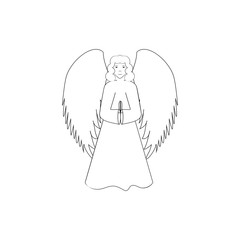 Angel silhouette. Biblical personage. Symbol christmas season, holiday easter, religion, and love. Monochrome template for prints, textiles, greeting card, banner. Design element. Vector illustration.