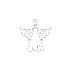 Angel silhouette. Biblical personage. Symbol christmas season, holiday easter, religion, and love. Monochrome template for prints, textiles, greeting card, banner. Design element. Vector illustration.