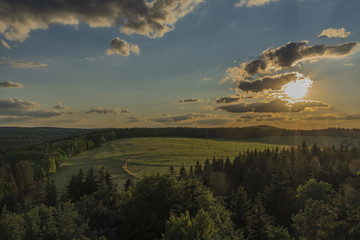 View from observation tower Krasno in summer evening in Slavkovsky les mountains