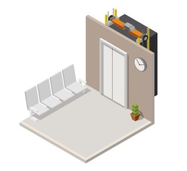 Low poly isometric elevator hall