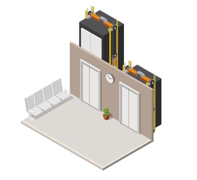 Low Poly Isometric Elevator Hall