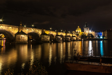 Fototapeta na wymiar Night photography of the Charles Bridge in Prague, Czech Republic